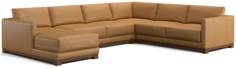 Gather Deep Wood Base Leather 4-Piece Corner Sectional Sofa with Chaise Lounge - image 0 of 7