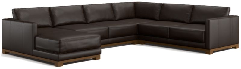 Gather Deep Wood Base Leather 4-Piece Corner Sectional Sofa with Chaise Lounge - image 0 of 7