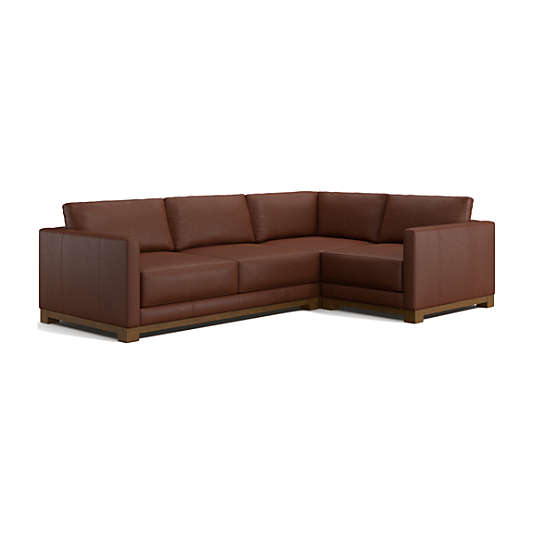 Gather Deep Wood Base Leather 3-Piece L-Shaped Sectional Sofa