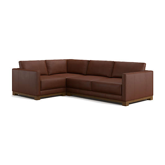 Gather Deep Wood Base Leather 3-Piece L-Shaped Sectional Sofa