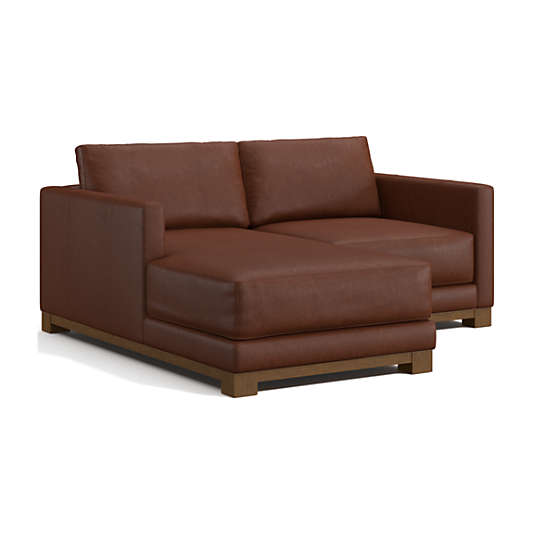 Gather Deep Wood Base Leather 2-Piece Chaise Sectional Sofa