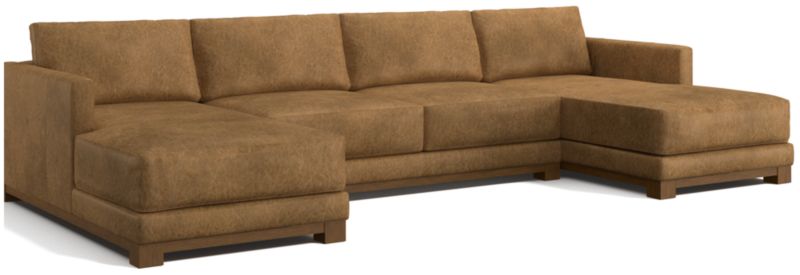 Gather Deep Wood Base Leather 3-Piece Double-Chaise Sectional Sofa - image 0 of 7