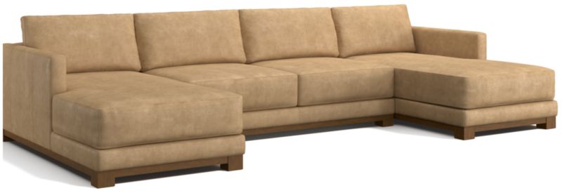 Gather Deep Wood Base Leather 3-Piece Double-Chaise Sectional Sofa - image 0 of 7