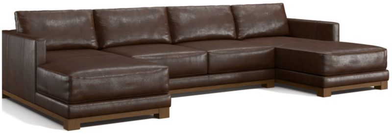 Gather Deep Wood Base Leather 3-Piece Double-Chaise Sectional Sofa - image 0 of 7