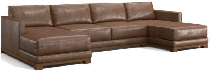 Gather Deep Wood Base Leather 3-Piece Double-Chaise Sectional Sofa - image 0 of 7