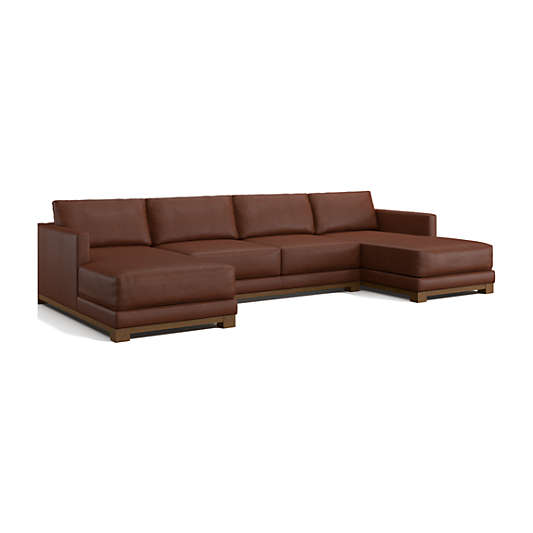 Gather Deep Wood Base Leather 3-Piece Double-Chaise Sectional Sofa