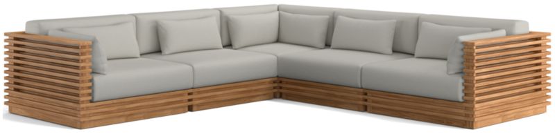 Viewing product image Batten Natural Teak 5-Piece L-Shaped Outdoor Sectional Sofa with Oat Cushions - image 1 of 12