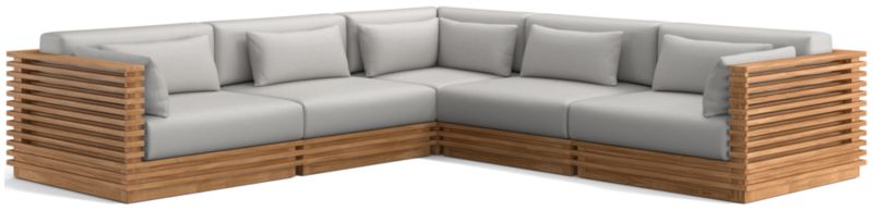 Viewing product image Batten Natural Teak 5-Piece L-Shaped Outdoor Sectional Sofa with Oat Cushions - image 1 of 12