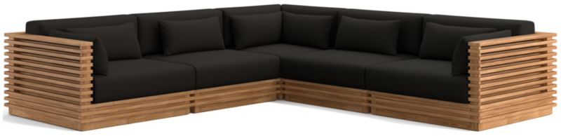 Viewing product image Batten Natural Teak 5-Piece L-Shaped Outdoor Sectional Sofa with Oat Cushions - image 1 of 12