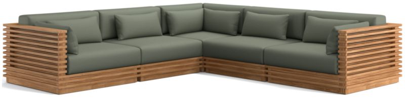 Viewing product image Batten Natural Teak 5-Piece L-Shaped Outdoor Sectional Sofa with Oat Cushions - image 1 of 12