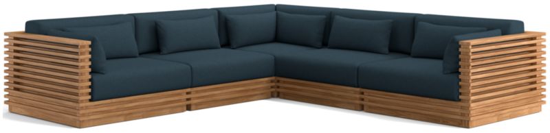Viewing product image Batten Natural Teak 5-Piece L-Shaped Outdoor Sectional Sofa with Oat Cushions - image 1 of 12