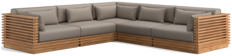 Viewing product image Batten Natural Teak 5-Piece L-Shaped Outdoor Sectional Sofa with Oat Cushions - image 1 of 12