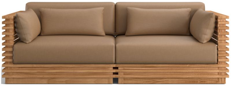 Viewing product image Batten 83" Natural Teak Outdoor Loveseat with Oat Cushions - image 1 of 11