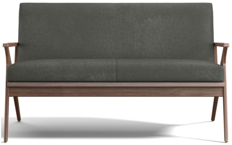 Cavett Leather Walnut Wood Frame Loveseat - image 0 of 10