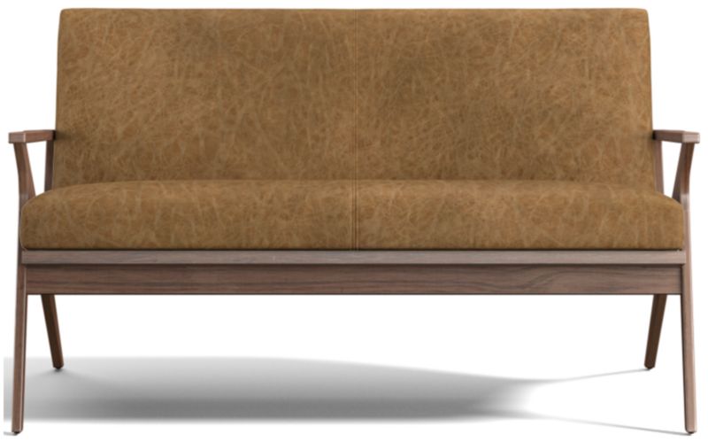 Cavett Leather Walnut Wood Frame Loveseat - image 0 of 10