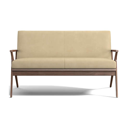 Cavett Leather Walnut Wood Frame Loveseat