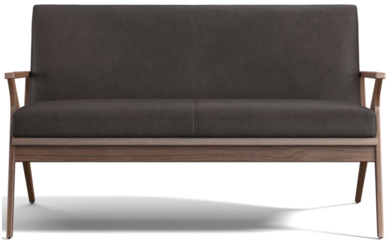 Cavett Leather Walnut Wood Frame Loveseat - image 0 of 10