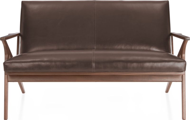 Cavett Leather Walnut Wood Frame Loveseat - image 0 of 11