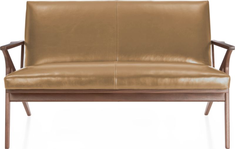 Cavett Leather Walnut Wood Frame Loveseat - image 0 of 11