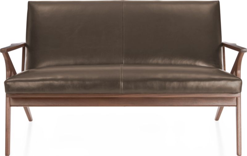 Cavett Leather Walnut Wood Frame Loveseat - image 0 of 11