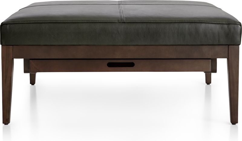 Nash Leather Square Ottoman With Tray, Leather Ottoman With Tray Table