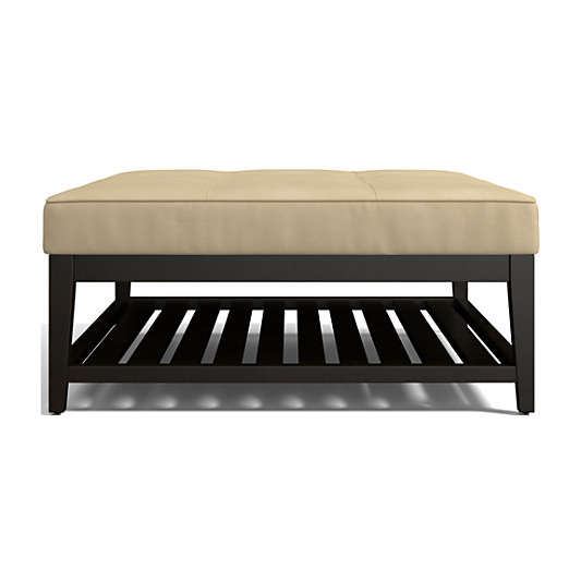 Nash Leather Tufted Square Ottoman with Slats