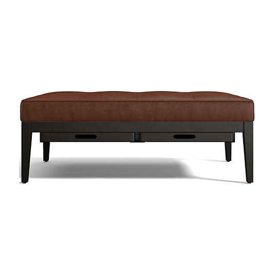 Nash Leather Tufted Rectangular Ottoman with Tray