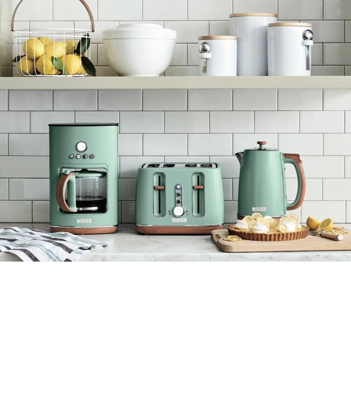 Haden Heritage Toaster, Kettle, Coffee Maker, Microwave, And Blender Set,  Blue